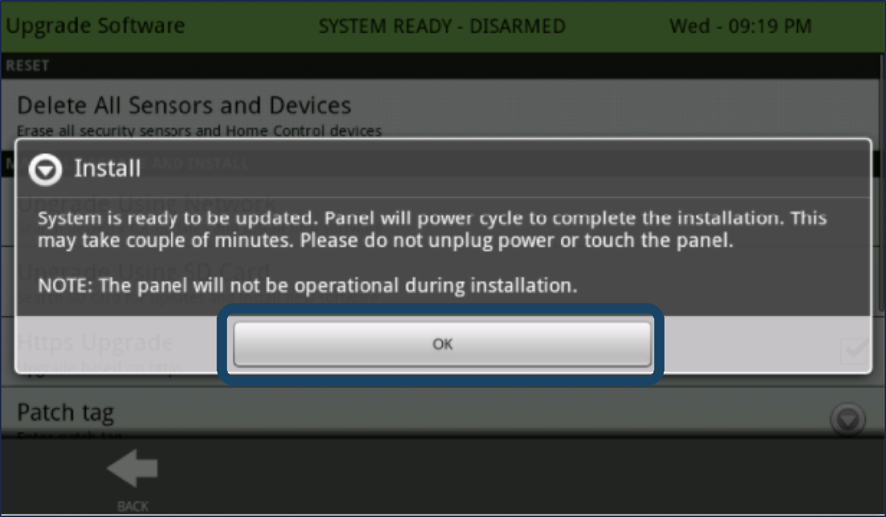 2.1 IQ Panel OK to Install Upgrade Using Network