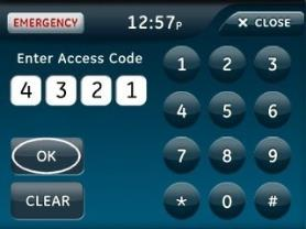 The Simon XTi panel screen with a keypad available and the OK button circled