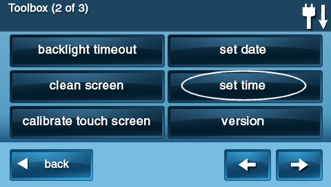 GoControl 2 Toolbox panel screen with the Set Time button circled