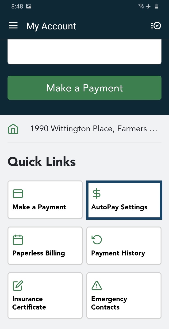 My Account Quick Links (AutoPay Settings)