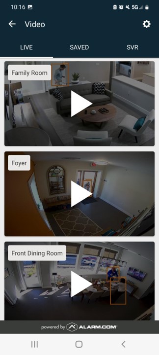 The Brinks Home App video screen