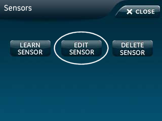 The Simon XTi panel Sensors screen with the Edit Sensor button circled