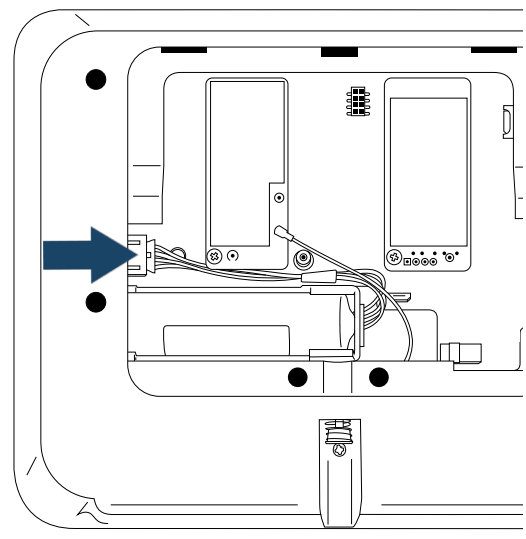 Diagram showing the location of the IQ4 Hub 4-pin Battery Connector indicated by an arrow