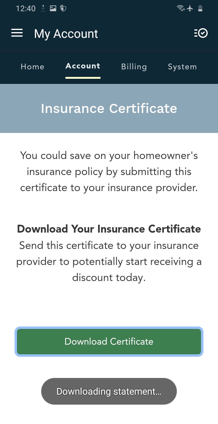 Insurance Certificate Downloading Popup