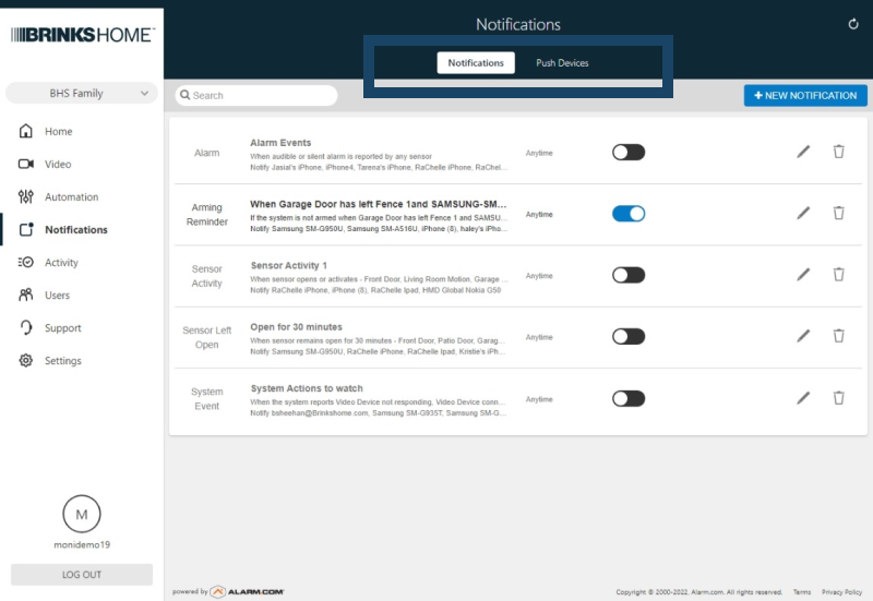 002 General Notification Types or Push Notifications to Devices Registered