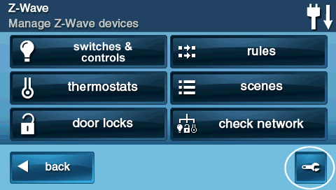 GC2 z-wave settings screen