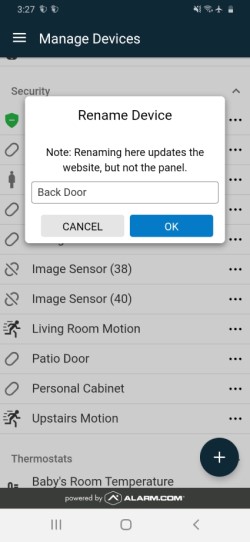 Brinks Home Mobile App Manage Devices Sensor Edit Name