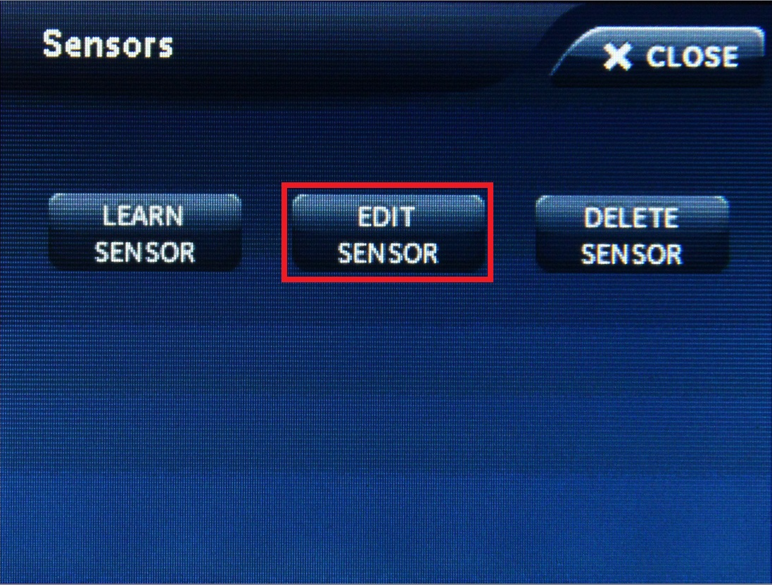 the Simon XTi sensors screen with a red square around the edit sensors button