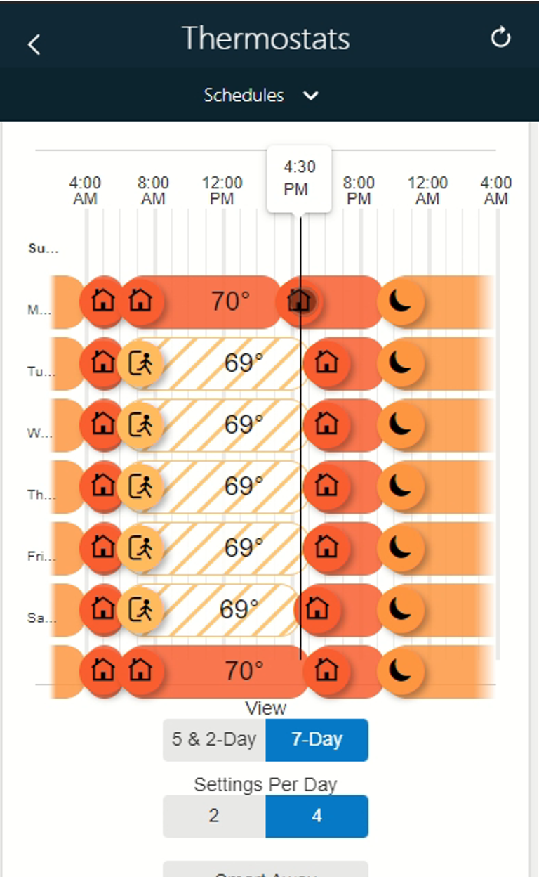 001c - Brinks Home App - Thermostat - Schedules Drag Monday Home Start