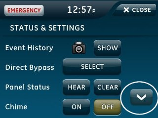 Simon XTi Status_Settings Screen