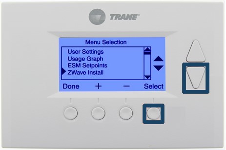 Trane Thermostat - Install Z-Wave and Select