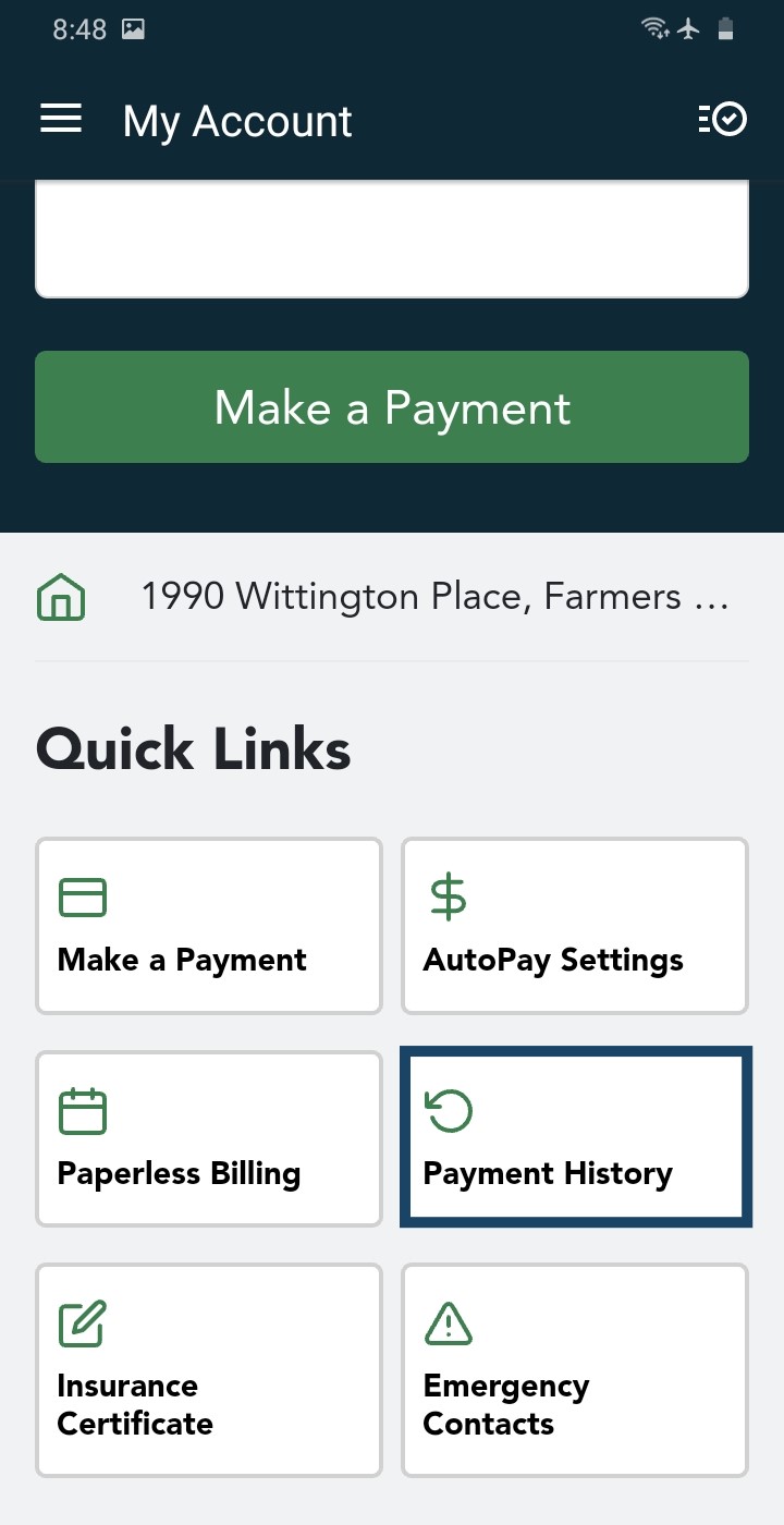 Quick Links and Payment History