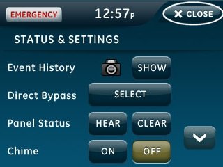 a picture of the Simon XTi settings screen with a circle around the exit button