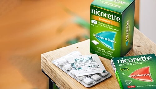 Nicorette® purukumi and Nicorette® laastari pakkaus