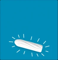 Piirros valkoisesta tamponista sinisellä taustalla