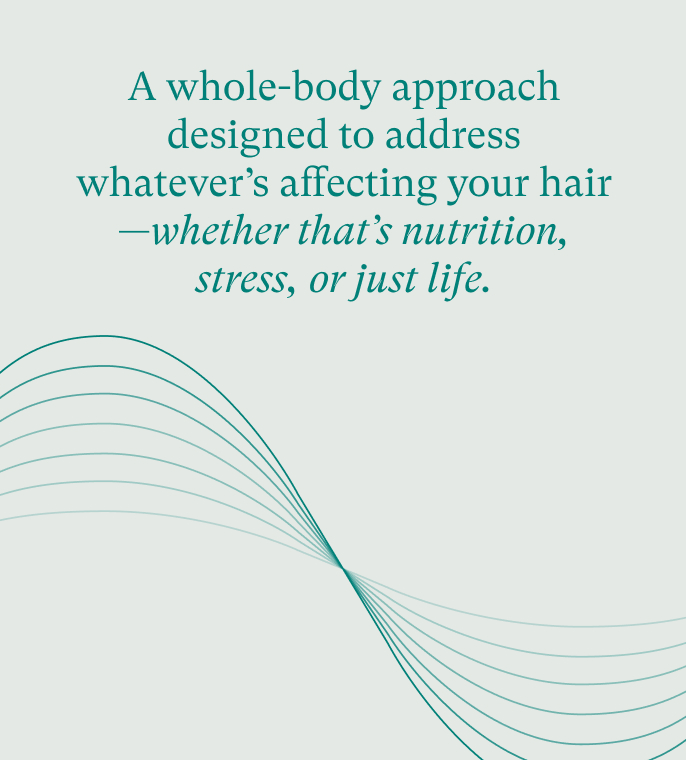 A whole-body approach designed to address whatever's affecting your hair - whether that's nutrition, stress, or just life.