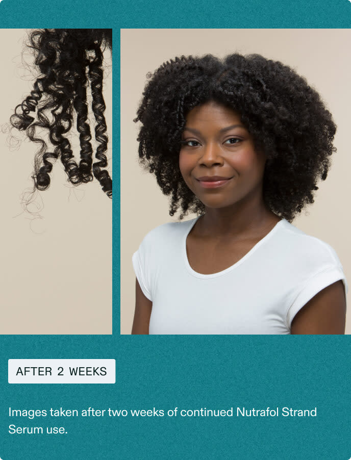 Woman after 2 weeks using Nutrafol Strand Serum.