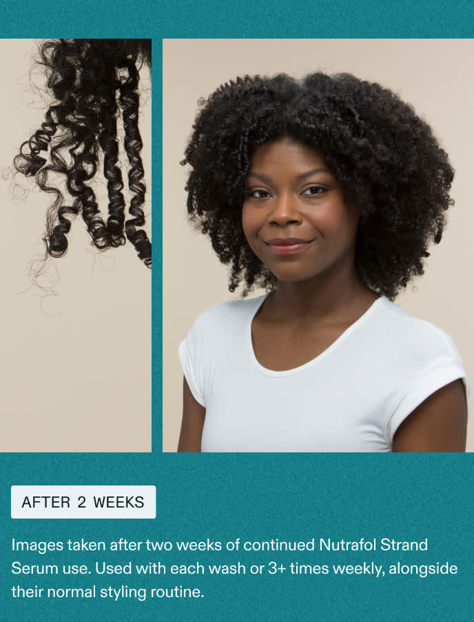 Woman after 2 weeks using Nutrafol Strand Serum.