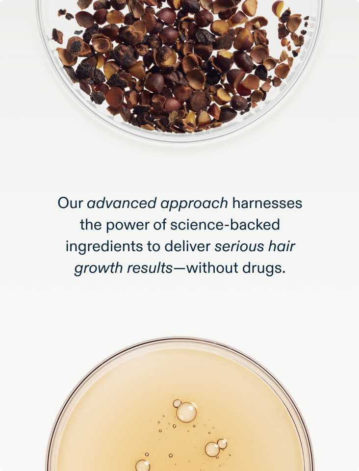 Our advanced approach harnesses the power of science-backed ingredients to deliver serious hair growth results-without drugs.