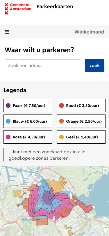 parkeerkaart van Amsterdam met bijbehorende prijslegenda