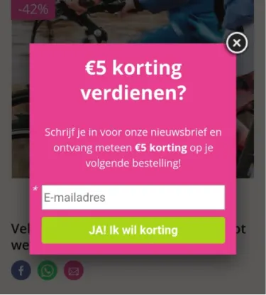 Groupdeal mobiel scherm met pop-up bericht