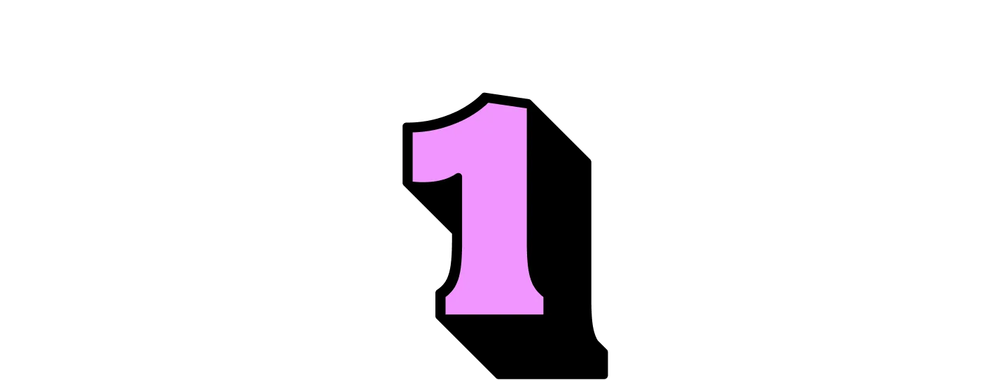 Number one in purple with a black shadow.