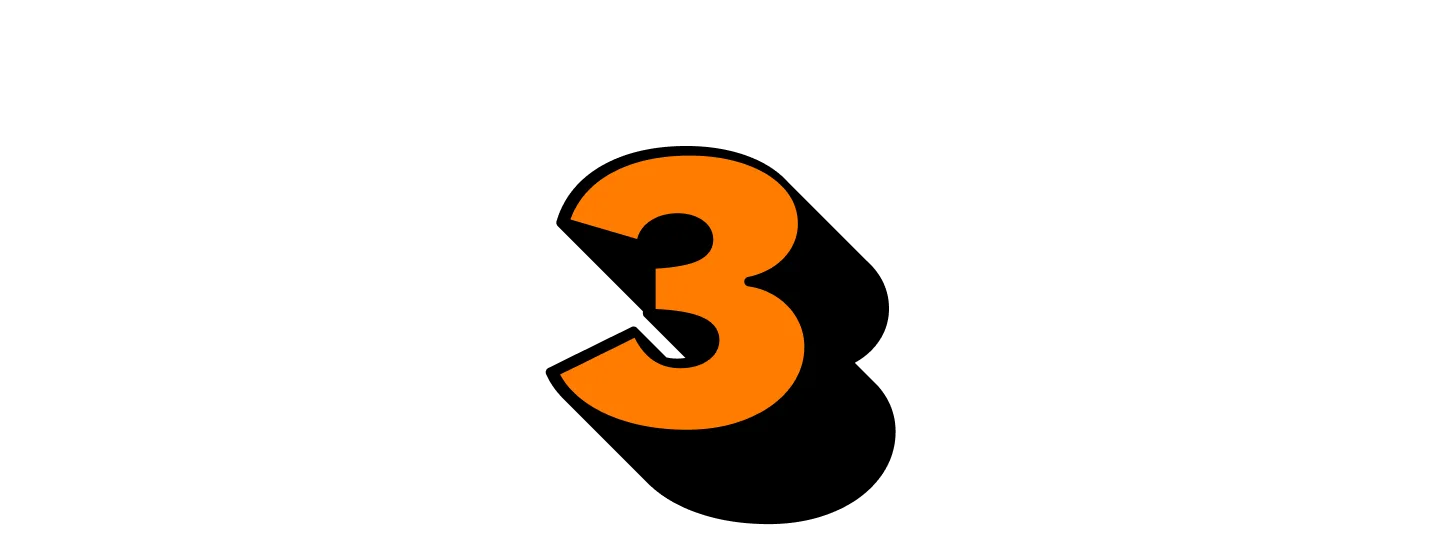 Orange number 3 with a black shadow.