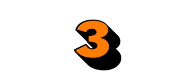 Orange number 3 with a black shadow.