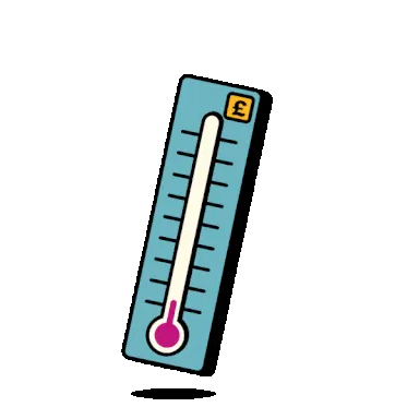 Illustration of a thermometer featuring a pound symbol, used to represent energy prices, tariffs, and household energy costs.