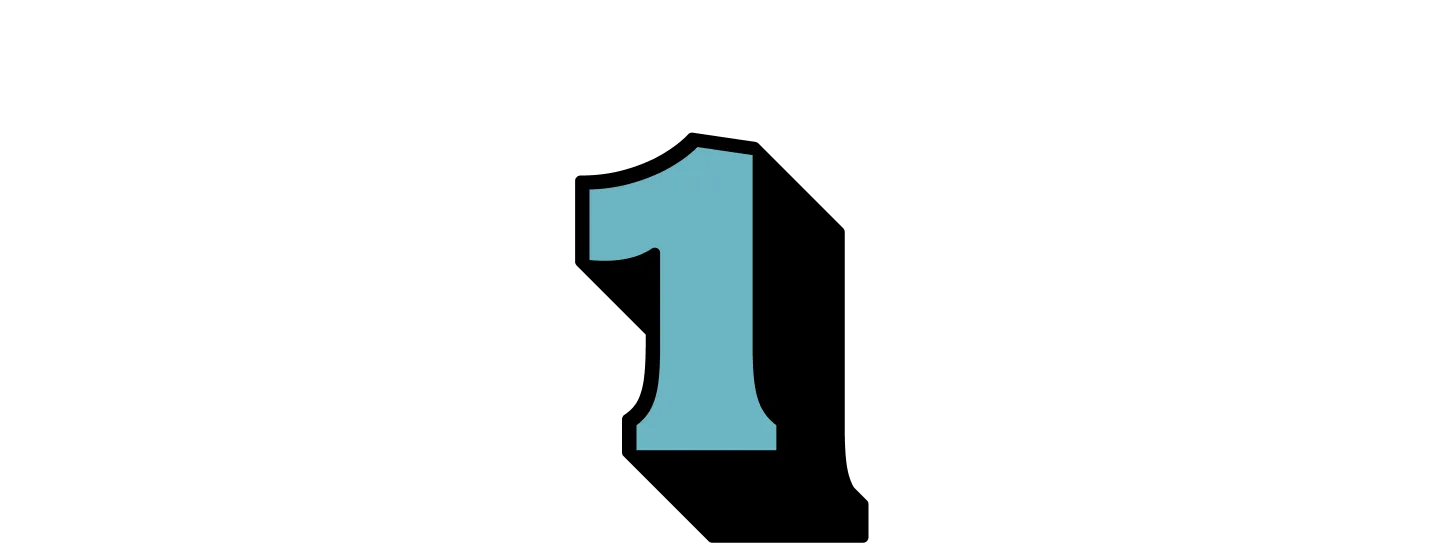 Number one in blue with a black shadow effect.
