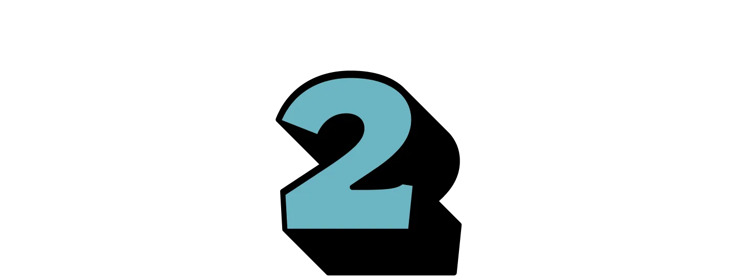 Blue number 2 with a black shadow.