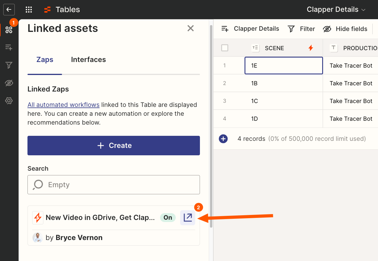 Open connected Zap from Zapier Tables