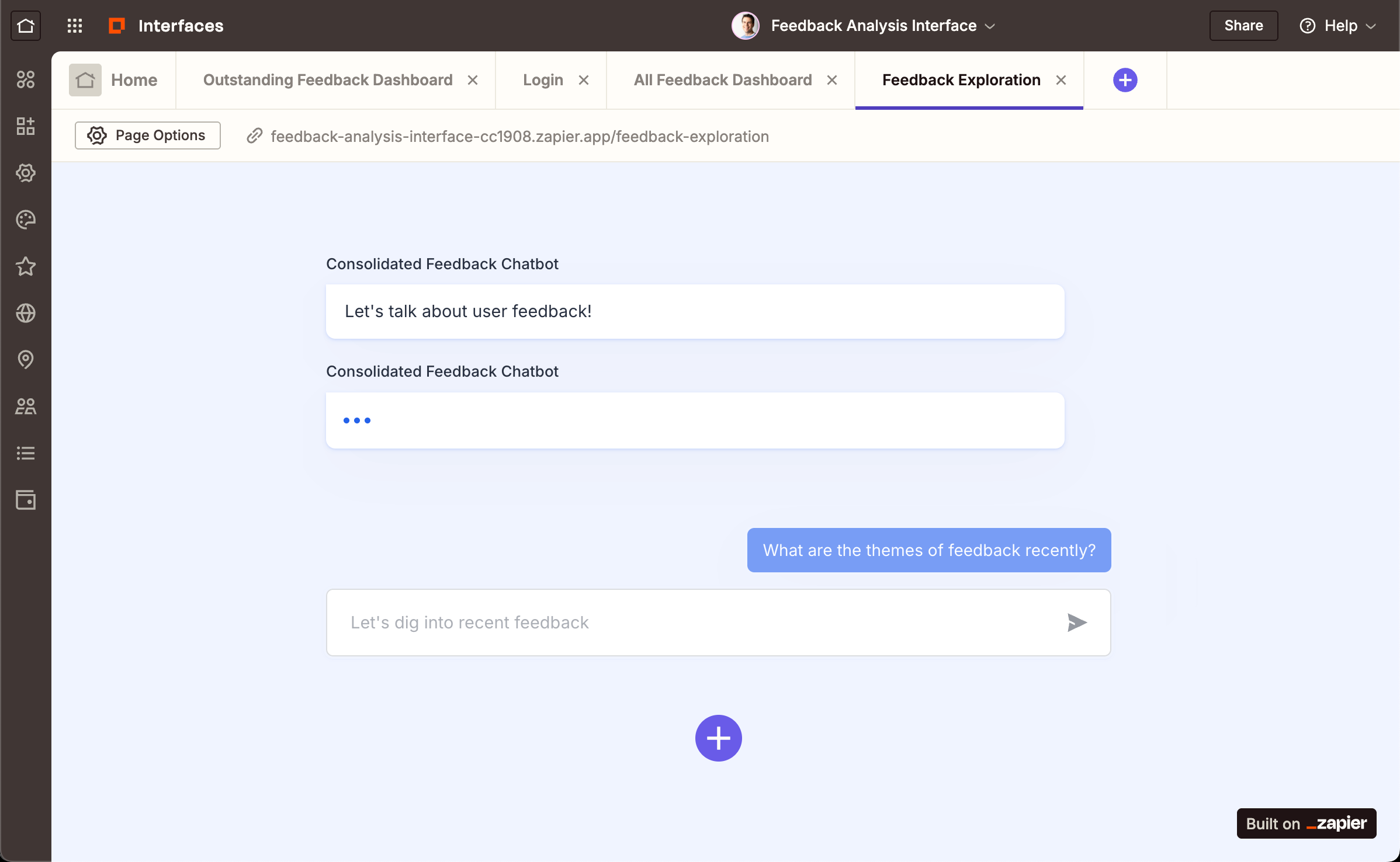 Consolidated product feedback screenshot: consolidated feedback chatbot.png