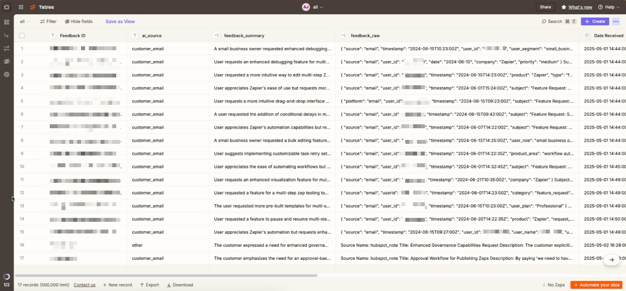 Consolidated product feedback screenshot: 1.png