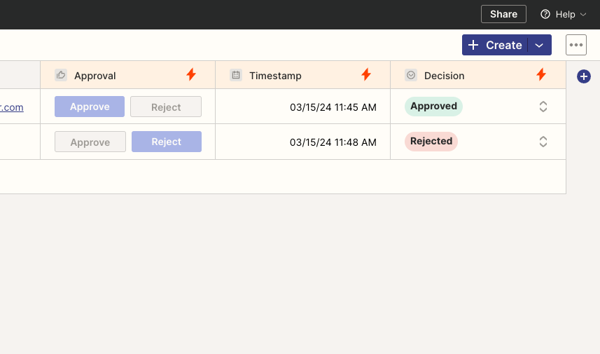 Approve or Reject documents in Zapier Tables