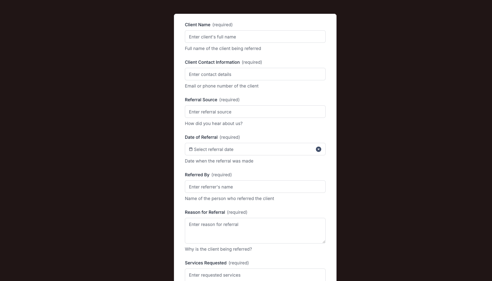 Consulting Client Referral Form Preview