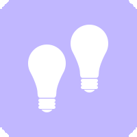 Two lightbulbs against lavender background.