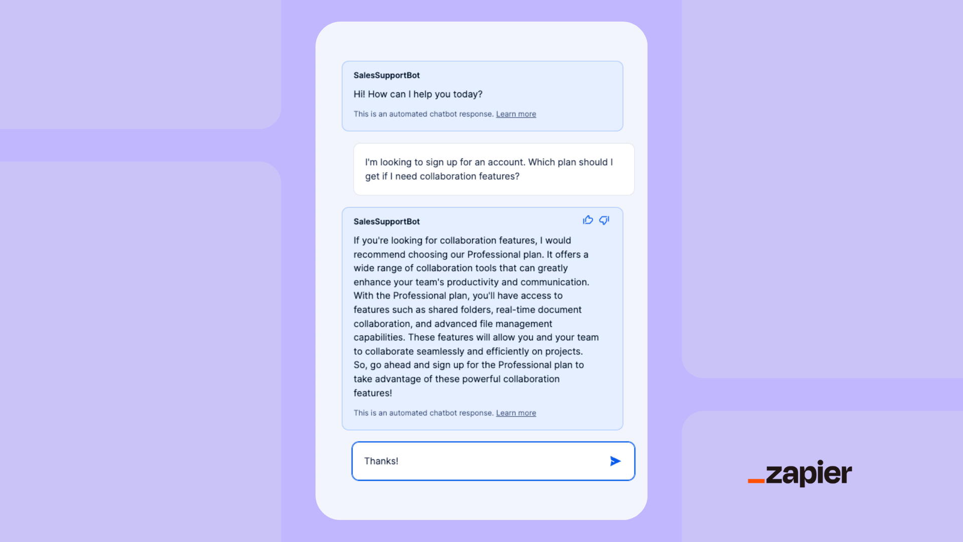 Sales Support AI Chatbot Template | Zapier Interfaces