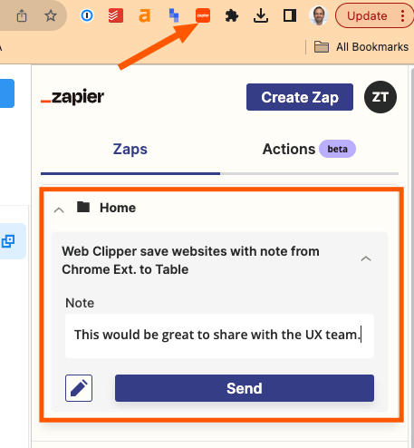 Zapier Chrome Extension Web Clipper