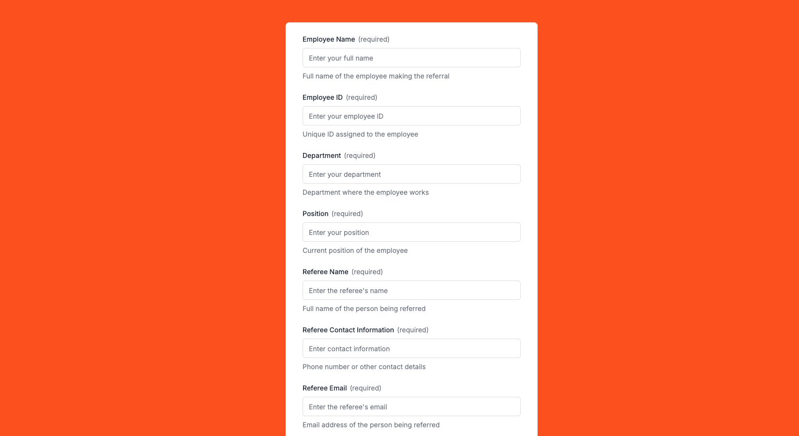 Recommendation Form Preview