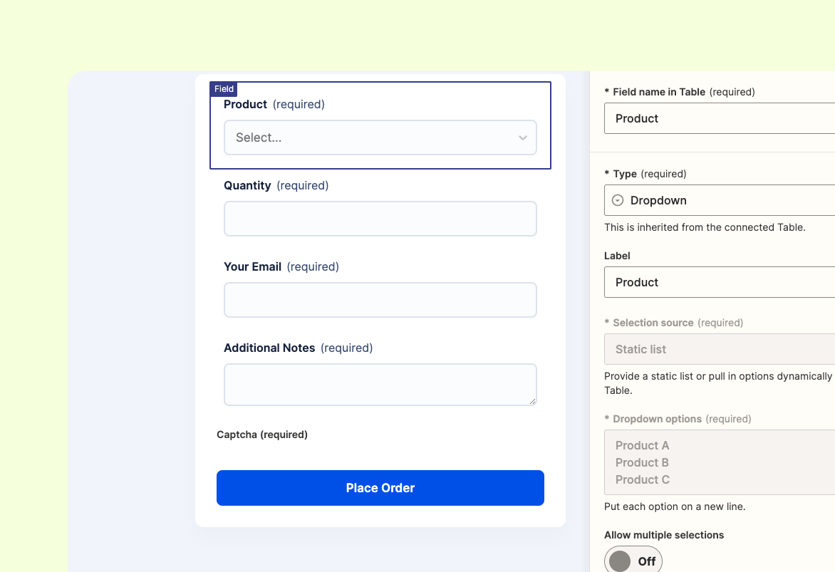 Order Form Template | Zapier Interfaces