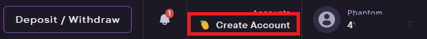 Create account on top right of Mango interface once you've connected your wallet