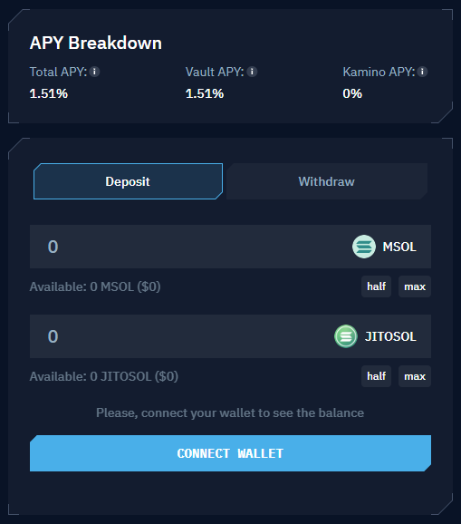 Deposit screen for Kamino vault