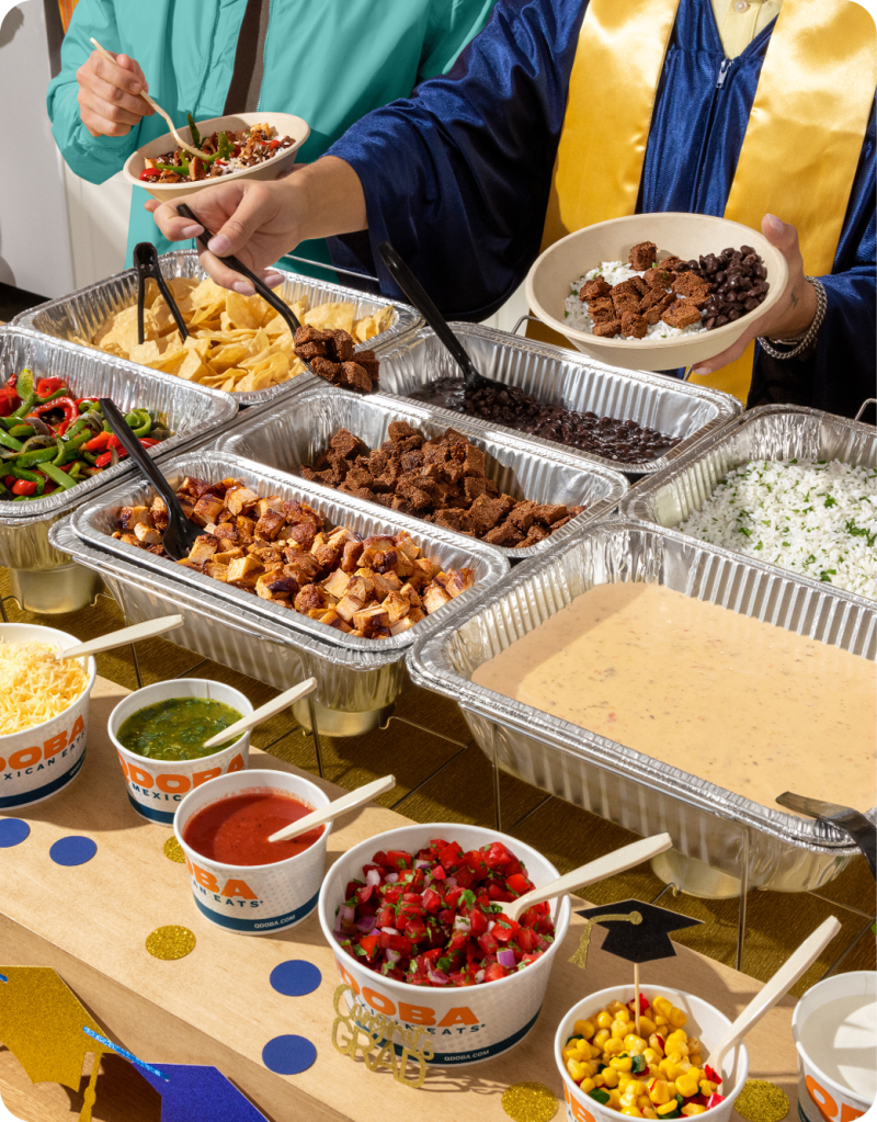 Cater your graduation party with QDOBA Mexican Eats. Enjoy the party with a customizable hot bar. You can build-your-own bowls, enjoy nacho creations, or add tortillas to turn it into a Taco Bar. QDOBA has all the graduation party foods you will love.