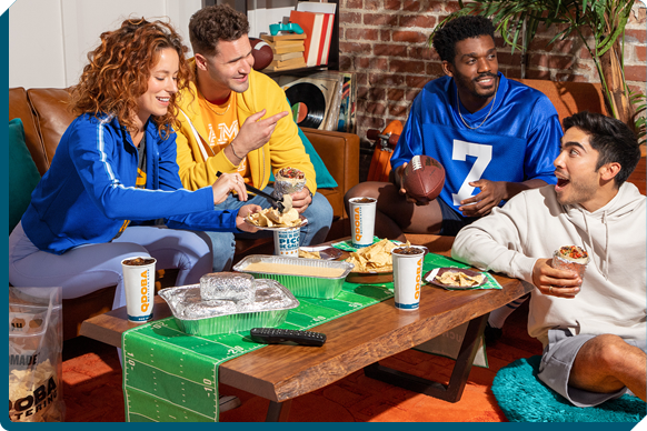 Enjoy the game with these flavor-packed options: Chips & Dip Party Packs, the Ultimate Nacho Bar, Mega Burrito 10-Pack, and Hot Bar. This lineup guarantees flavors everyone will enjoy. Order today at Qdoba Mexican Eats.