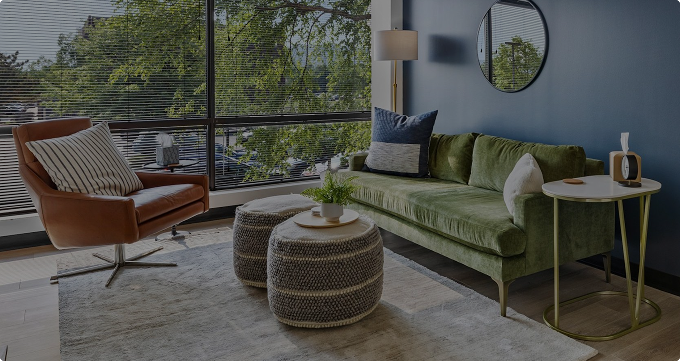 Cozy room with couch chairs and table