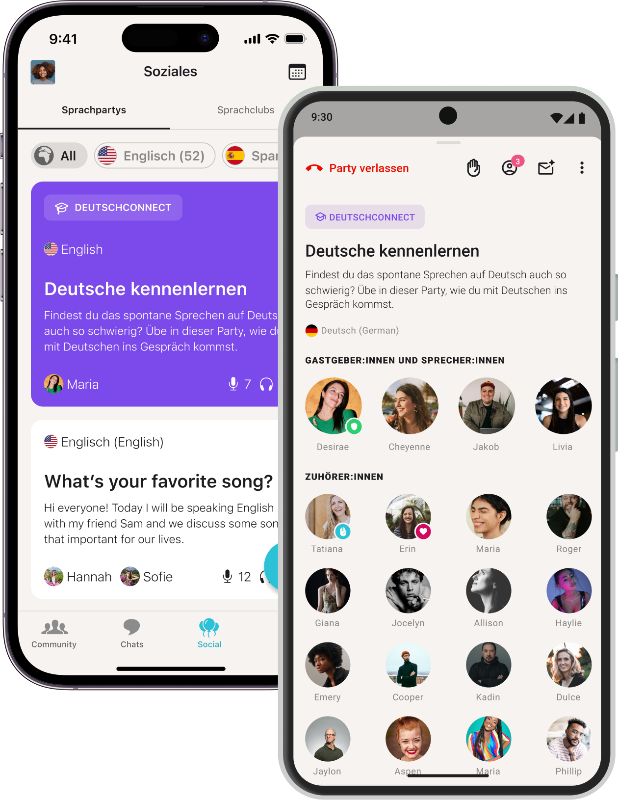 Tandem Sprachpartys auf zwei Smartphones