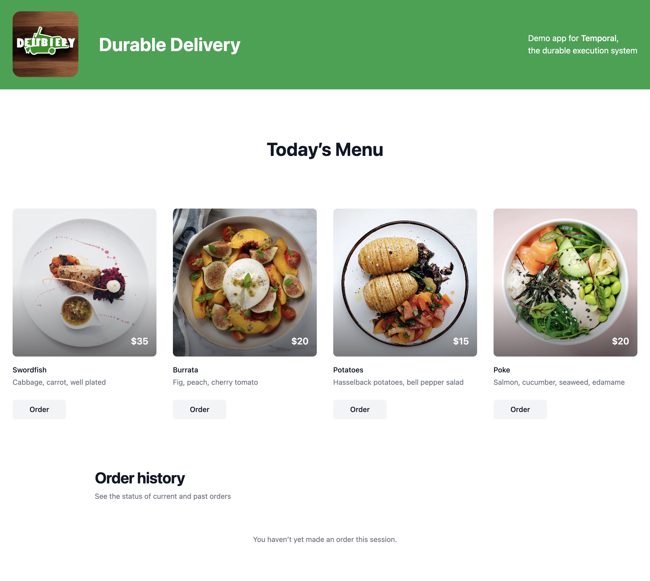 Durable Delivery app menu