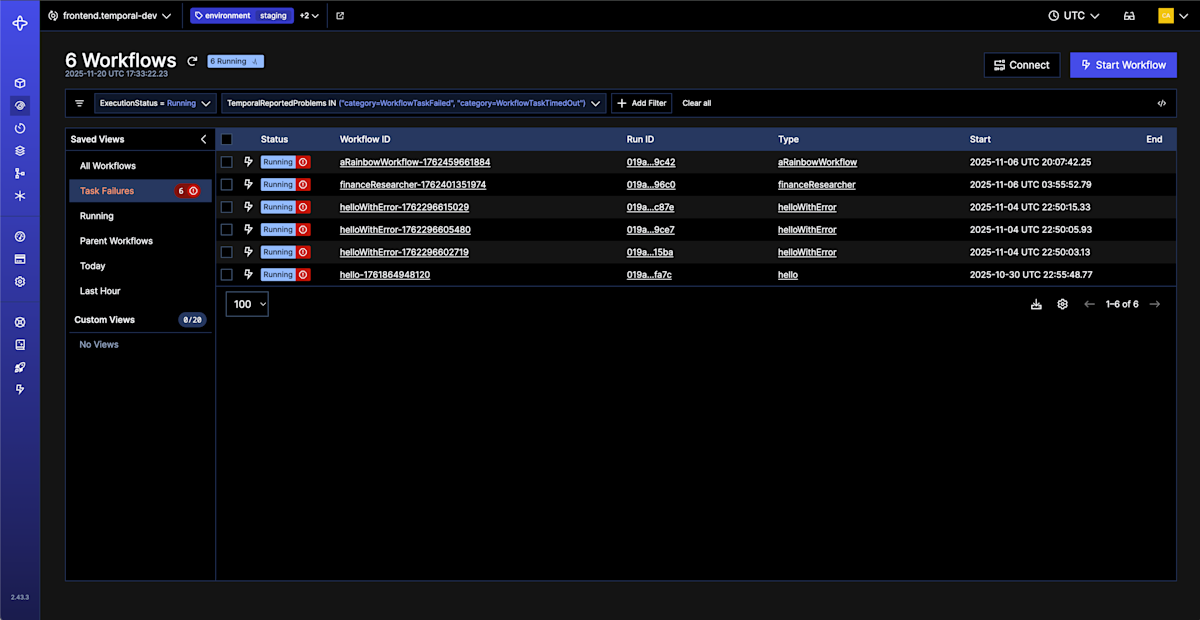 Our new Task Issues view is now generally available! | Temporal