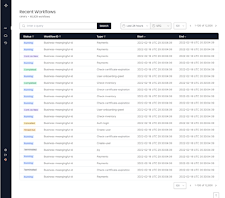 A screenshot of the Workflows List page in the Temporal Web UI